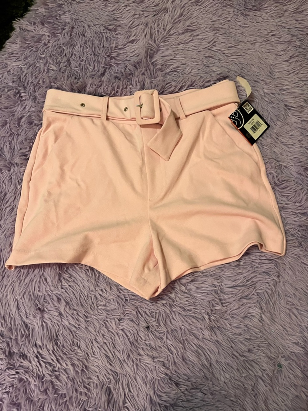 High-Waist Pink Belted Women's Shorts